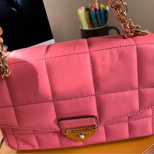 Michael Kors Coral Pink Quilted Shoulder Bag with Gold Chain